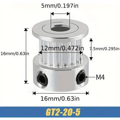 5 poulies GT2 avec trou intérieur de 16 dents de 5 mm ou 20 dents de diamètre intérieur de 5 mm, poulie de distribution pour courroie d'imprimante 3D de 6 mm de large, imprimante 3D en aluminium 20teeth