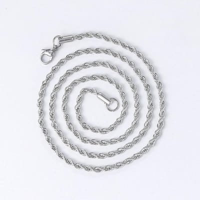 Europese en Amerikaanse herenketting van titanium en staal, vacuümgeplateerd, 3 mm roestvrijstalen gedraaide ketting, hiphopstijl. 45cm white