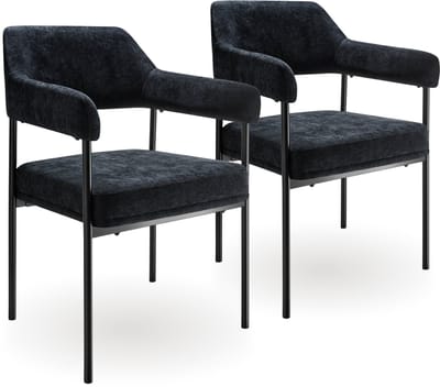 tectake® Eetkamerstoel met Armleuning - Set van 2 Eetkamerstoelen - Geweven stof - Open Rugleuning - Gestoffeerd met Stalen Poten - Stoelen voor Eetkamer - Zwart