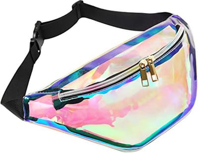 KIMU® Heuptasje Holografisch Transparant - Kleine Heuptas Iridescent Wit - Zwarte Band Fanny Pack Fannypack Holografische Regenboog Tasje Festival