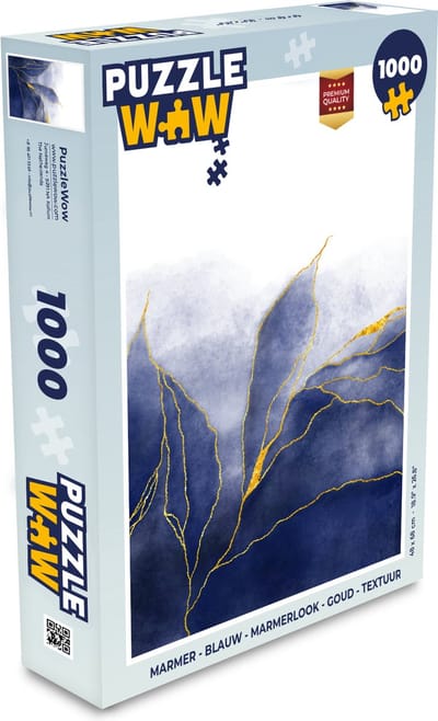 Puzzel Marmer - Blauw - Marmerlook - Goud - Textuur - Legpuzzel - Puzzel 1000 stukjes volwassenen