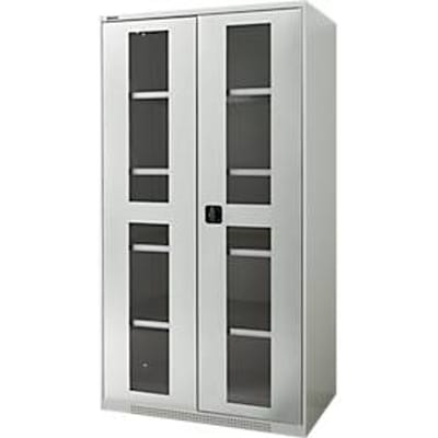 Schäfer Shop Genius dubbeldeurskast FS, staal, kijkvenster, ventilatiegaten, B 1055 x D 620 x H 1950 mm, 5 OH, lichtgrijs/lichtgrijs, tot 500 kg