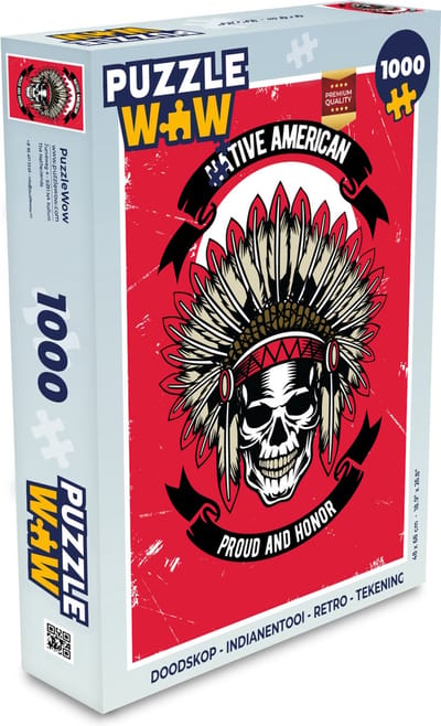 Puzzel Doodskop - Indianentooi - Retro - Tekening - Legpuzzel - Puzzel 1000 stukjes volwassenen
