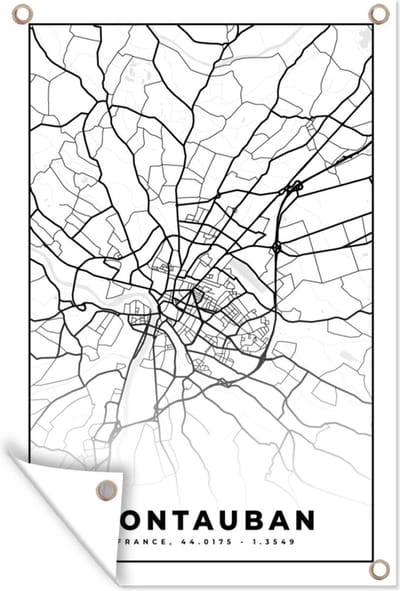 Muurdecoratie Frankrijk - Kaart - Montauban - Plattegrond - Stadskaart - Zwart wit - 120x180 cm - Tuinposter - Tuindoek