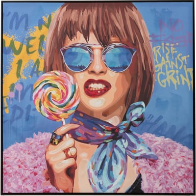 J-Line wanddecoratie Graffiti Vrouw Lolly - canvas/verf - mix