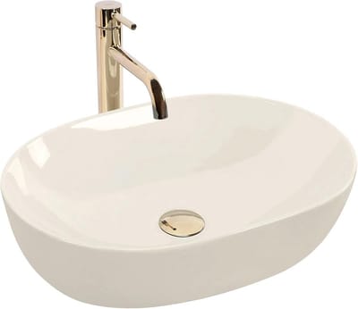 Opzetwastafel Keramiek 49x35cm Rechte Ovaal - Moderne Badkamer Wastafel Ecru Glans