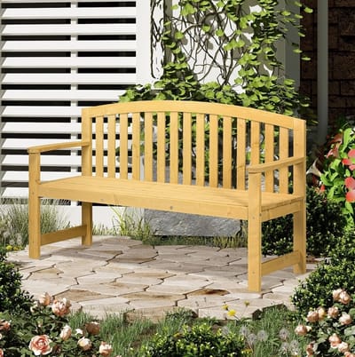 MIVRAY Tuinbank 143 x 51 x 85 cm - 2-Zits Weerbestendige Zitbank Met Rugleuning En Armleuningen - Voor Tuin En Terras - Hout Oranje