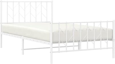 Metalen Bedframe - Eenpersoons Ledikant - Slaapkamer Inrichting - Inclusief Hoofd- en Voeteneinde - 107x203 cm - Wit