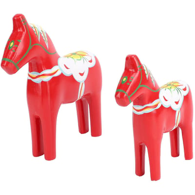 2 pièces Figurine de cheval suédois en bois peinte à la main Ornements de cheval de Dalécarlie pour la maison Fournitures de mariage Rouge rouge
