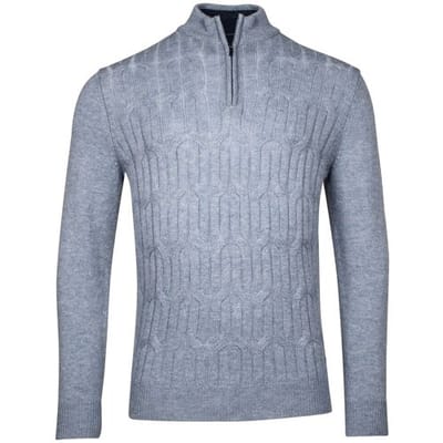 Baileys Trui Front Cable Knit Lambswool Half Zip Midden Blauw / male