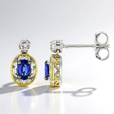 Cavill - Zilveren Oorbellen - 925 Sterling Zilver met Palladium - 0,459 ct Kobaltblauwe Spinel en Cambodjaanse Zirkoon - Elegant, Ovaal, 10 mm