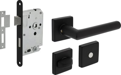 Intersteel Deurbeslag set toiletslot 63/8mm zwart met deurkruk Broome en WC-sluiting zwart