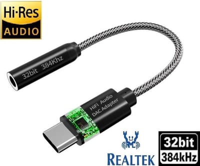 HiFi Origneel Audio DAC Realtek hoofdtelefoon adapter 32bit 384kHz usb 3.1 type c naar 3.5mm jack ondersteuning Telefoongesprek, Volumeregeling voor Huawei OnePlus Samsung Note 20 SAM 21
