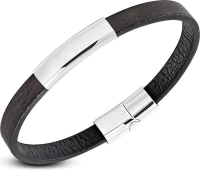 Amanto Armband Fender Brown - Leer - 316L Staal - 8mm - 22cm