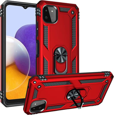 Ring Armor hoesje Geschikt voor Samsung Galaxy A22 5G - Rood - Draaibare standaard - Magneet - ZT Accessoires