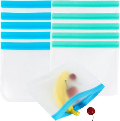 Dailygoods- Voedselopbergzakken 10 Stuks - Herbruikbaar - Siliconen - Diepvrieszakken - Voor Fruit/Groenten/Vlees - 21,5 x 18 cm - Opbergzakken