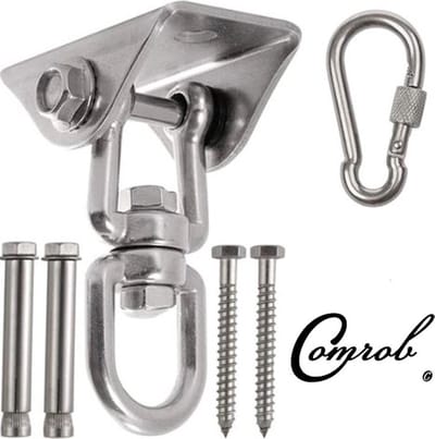 Comrob Heavy Duty Plafondhaak Ophangsysteem voor BETON en HOUT Ophanghaak incl karabijnhaak Hangstoel, bokszak, hangmat etc - RVS tot 550kg
