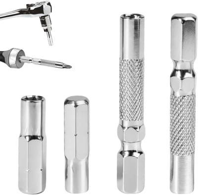 Set van 4 magnetische steekopzetstukken 1/4 inch - 25 mm en 45 mm, geschikt voor 4 mm schroevendraaiers, zeskantige opname, gehard staal, precisie en duurzaamheid