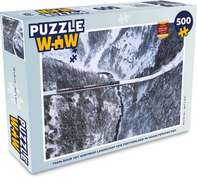 Puzzel Trein door het winterse landschap van Zwitserland - Legpuzzel - Puzzel 500 stukjes