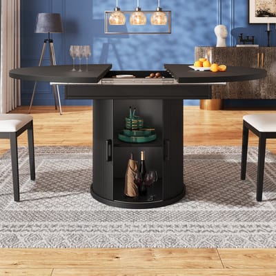DESMIU Uitbreidbare Eettafel Met Opbergruimte En Uitschuifblad Voor Keuken Woonkamer En Balkon MDF Zwart 118 Tot 158 Cm