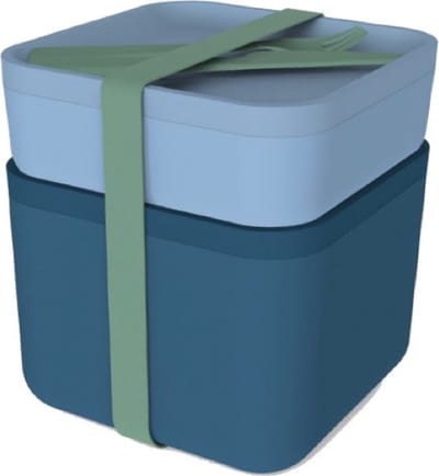 HIP Lunchbox Set - Met Bestek - Bamboe/Polypropyleen/Siliconen - Set van 3 Stuks - Blauw