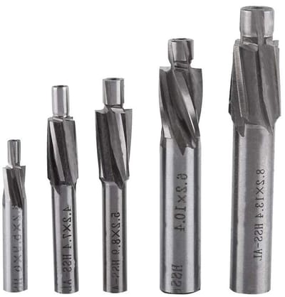 CNC Freesbit - Verzonken Eindfrees voor Sleufboren M3-M8, 4 Snijkanten HSS-AL, Set van 5 Stuks voor Precisiewerk en Metaalbewerking