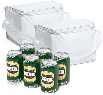Mini koeltas wit - 2x - PVC - voor 6 blikjes - sixpack - 3,2 liter - 21 x 15 x 15 cm - lunchtasjes