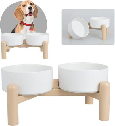Verhoogde Keramische Hondenbak met Antislip - Dubbele Voer- en Waterbak voor Kleine en Middelgrote Honden