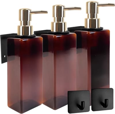 Famanu – Shampoo-dispenser voor douchewand met 3 vakken, shampoo- en conditionerdispenser met 16 waterdichte labels, zonder boren, wandmontage, 470 ml