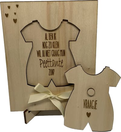 Tekstbord en puzzel PEETTANTE | beige | romper | peettante vragen | peettante worden | cadeau | meter vragen | meter worden