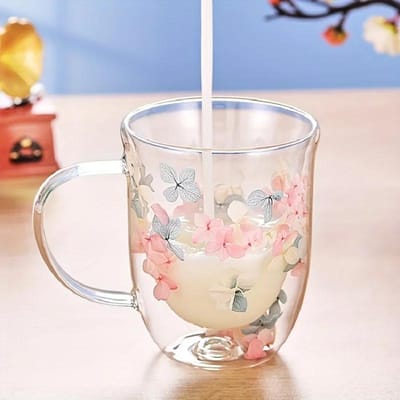 220ml 320ml Bloemen Glazen Koffiemok Dubbelwandige Theekop Met Kunstbloem Alleen Handwas Glaswerk Niet Magnetronbestendig 220ml gray