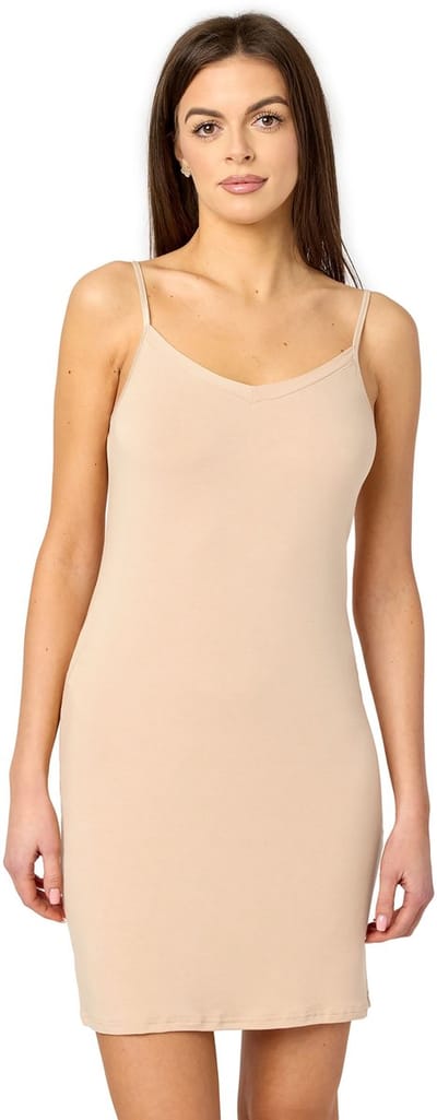 Merry Style MS-MS10-315-UW Dames Onderjurk - Nachthemd - kort - V-neck - verstelbare Spaghetti bandjes - Viscose - Beige - M