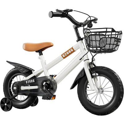 Vélo pour enfants vélo pour filles âgées de 3 à 7 ans avec roues d'entraînement panier vélo pour enfants 14in blanc