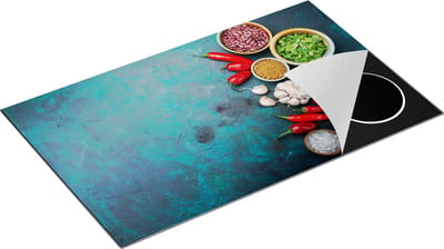 Chefcare Inductie Beschermer Kruiden met Groentes op Groene Marmer - 85x52 cm - Afdekplaat Inductie - Kookplaat Beschermer - Inductie Mat
