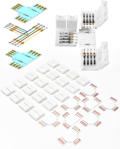 LED strip connectors 4 pin - 10mm T- en L-vormige aansluitingen - voor SMD5050 RGB strip - eenvoudig te monteren - ShopVlot