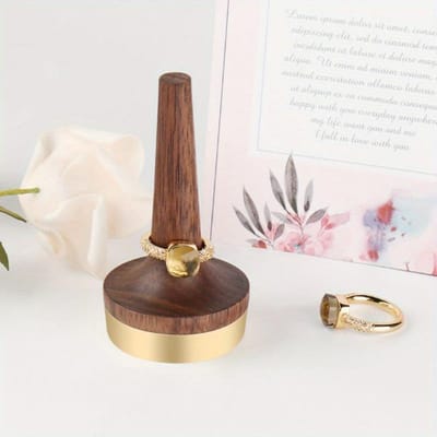 Porte-bagues en bois pour bijoux Bois de noyer noir avec support en laiton Présentoir moderne Cadeau pour anniversaire de mariage white