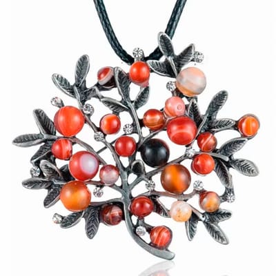 2 in 1- Ketting of Broche- Metaal- Bloem- Rood Oranje- 70 cm- 100% Allergievrie - Charme Bijoux