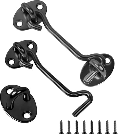 Vensterhaken, 2 stuks haken voor cabine, 10 cm haaksluiting, deur, raamgrendel voor deur, voor ramen, voor schuifdeur, slaapkamer, badkamer, zwart