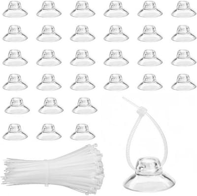 30pcs Suction Cup Aquarium, Aquarium Suction Cup Clips with 50 Pcs Adjustable Zippers Cable Set Aquarium Accessories for Holding Tubing Reptiles Hammocks Shrimp Binding Moss