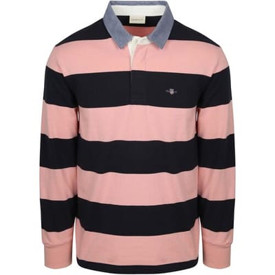 Gant Heavy Rugger Shield Polo Streep Navy Roze - Maat XXL - Heren - Longsleeve polo
