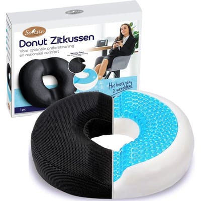 Softsie Donut ZitKussen Orthopedisch & Ergonomisch Voor Auto En Bureaustoel - Stuitkussen - Ringkussen - Zitring Kussen - voor Aambeien, Piercing en Stuitje