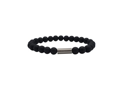 H-Beau - Handgemaakte - Armband - Edelstenen – Onyx – Kralen - 8mm - lengte 20cm - Mat - Zwart - - Natuurstenen - RVS Kraal - Heren - Unisex - Sterrenbeeld - Horoscoop - Steenbok