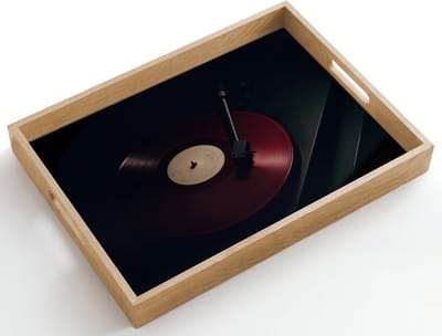 Dienblad hout 50x35 cm - Schootdienblad - Vinylplaat - Rood - Platenspeler - Naald - Borrelplank rechthoek - Plateau dienbladen