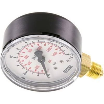 0..100 Bar Manometer Onderaansluiting Staal/Messing 63 mm Klasse 1.6
