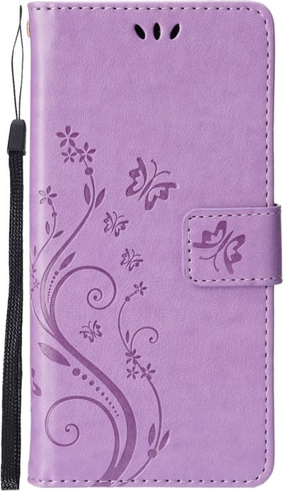 Peachy Wallet Bookcase kunstleer planten en vlinders hoesje geschikt voor iPhone 13 Pro Max - paars