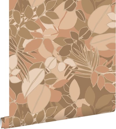 ESTAhome behang bladeren donker beige en terracotta roze - 50 x 900 cm - 139847
