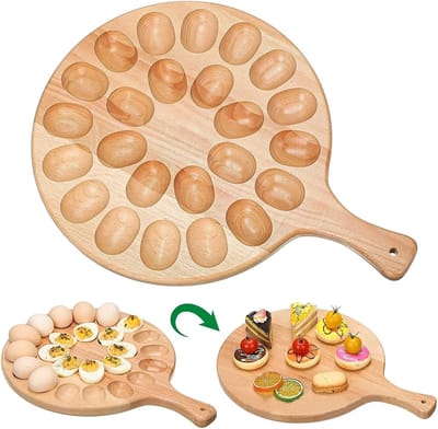 Houten Eierhouder - Ronde Tray - Presentatie Opslag - Robuuste Handgreep - 24 Gaten - Natuurlijk Hout