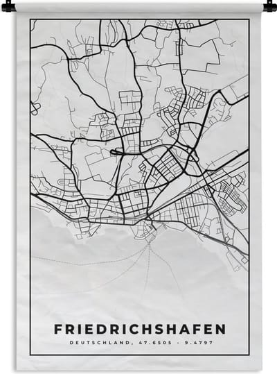 Wandkleed - Wanddoek - Friedrichshafen - Kaart - Stadskaart - Plattegrond - 120x180 cm - Wandtapijt