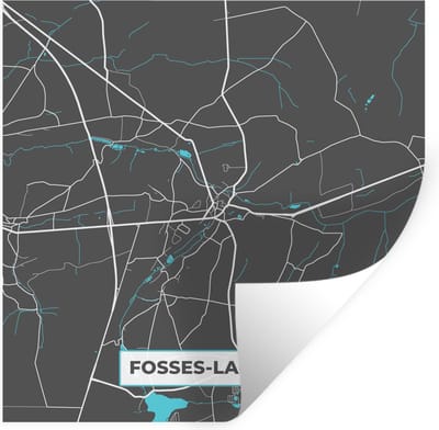 Muurstickers - Sticker Folie - Plattegrond – Fosses la Ville – Blauw – Stadskaart - Kaart - 100x100 cm - Plakfolie - Muurstickers Kinderkamer - Zelfklevend Behang XXL - Zelfklevend behangpapier - Stickerfolie