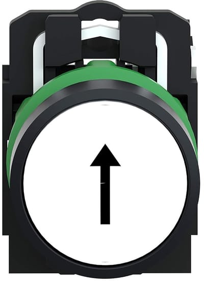 Drukknop Schakelaar - Opbouwknop Pijltje - Machine Bediening - Normaal Open Contact - Ø 22 mm - Wit